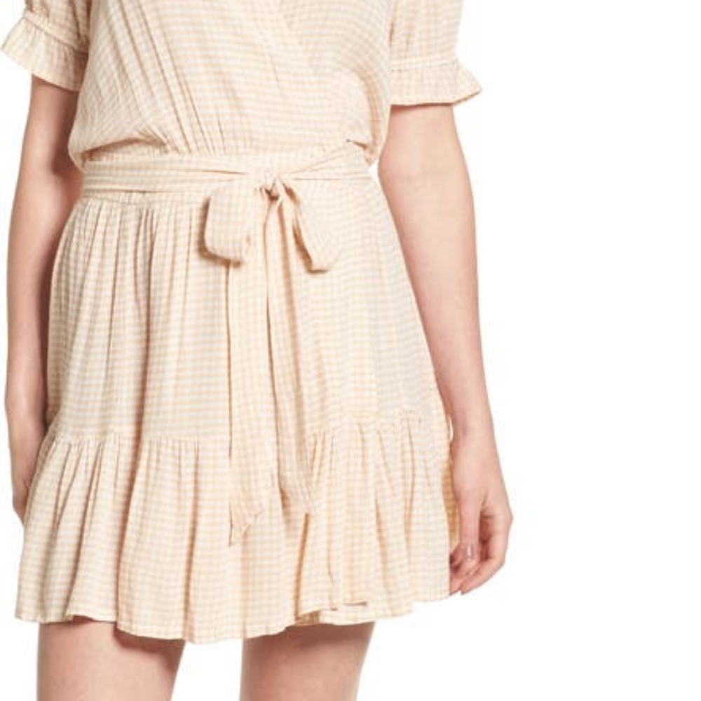 *SOLD* Faithfull the Brand Dress | Gingham Mini Liza Faux Wrap Flounce Dress - Picture 3 of 8
